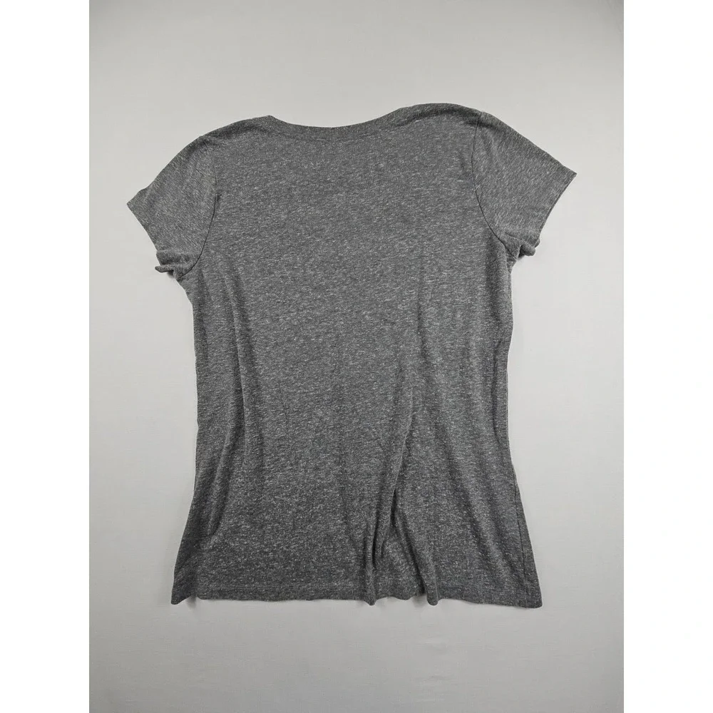 True Religion Womens Gray Short Sleeve Crystal Horseshoe V-neck T-shirt Size XL